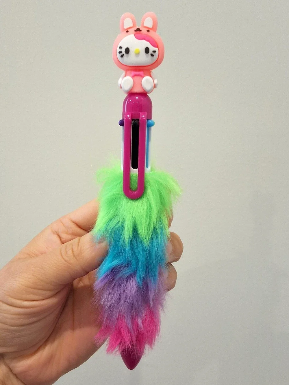 Sanrio Hello Kitty Bunny Rainbow Fuzzy 6 Color Ballpoint Novelty Pen, NEW